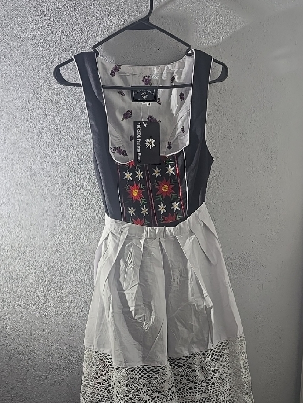 Traditional Embroidered Dirndl Dress in Black and White